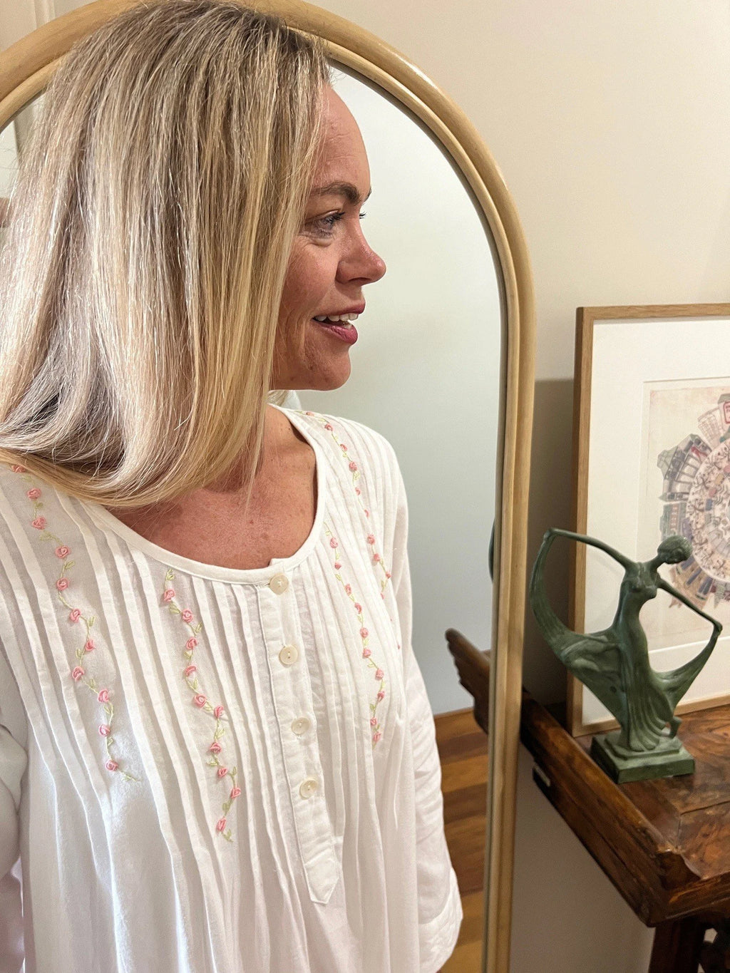 Daisy Brushed Cotton Winceyette Long Sleeve White Nightgown