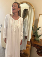Daisy Brushed Cotton Winceyette Long Sleeve White Nightgown