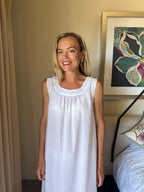 Daisy White Pure Cotton Sleeveless Nightie With Hand Embroidered Roses