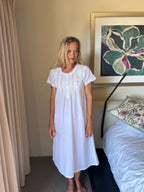 Charlotte White Short Sleeve Nightie With Pink Hand Embroidery