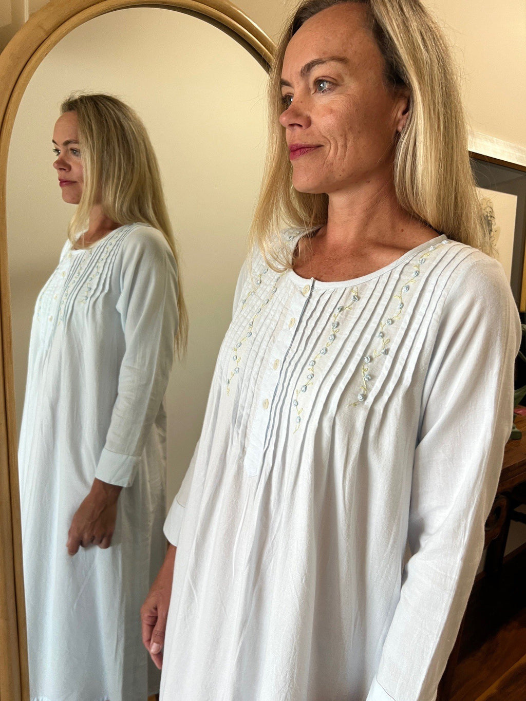 Daisy Brushed Cotton Winceyette Long Sleeve Baby Blue Nightgown