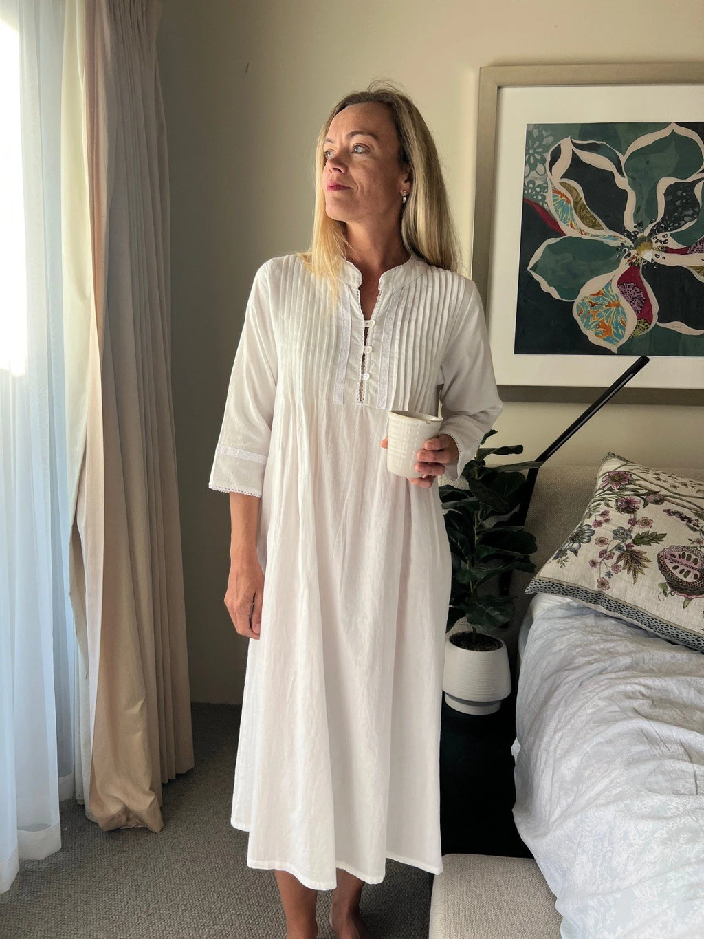 Josephine Brushed Cotton Winceyette Lace White Nightgown