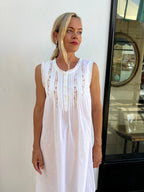 Estelle White Sleeveless Nightie With Pink Hand Embroidery