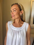 Daisy White Pure Cotton Sleeveless Nightie With Hand Embroidered Roses