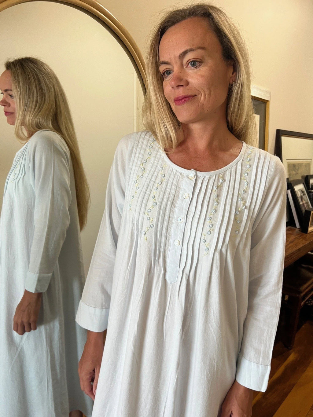 Daisy Brushed Cotton Winceyette Long Sleeve Baby Blue Nightgown