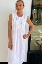 Estelle White Sleeveless Nightie With Pink Hand Embroidery