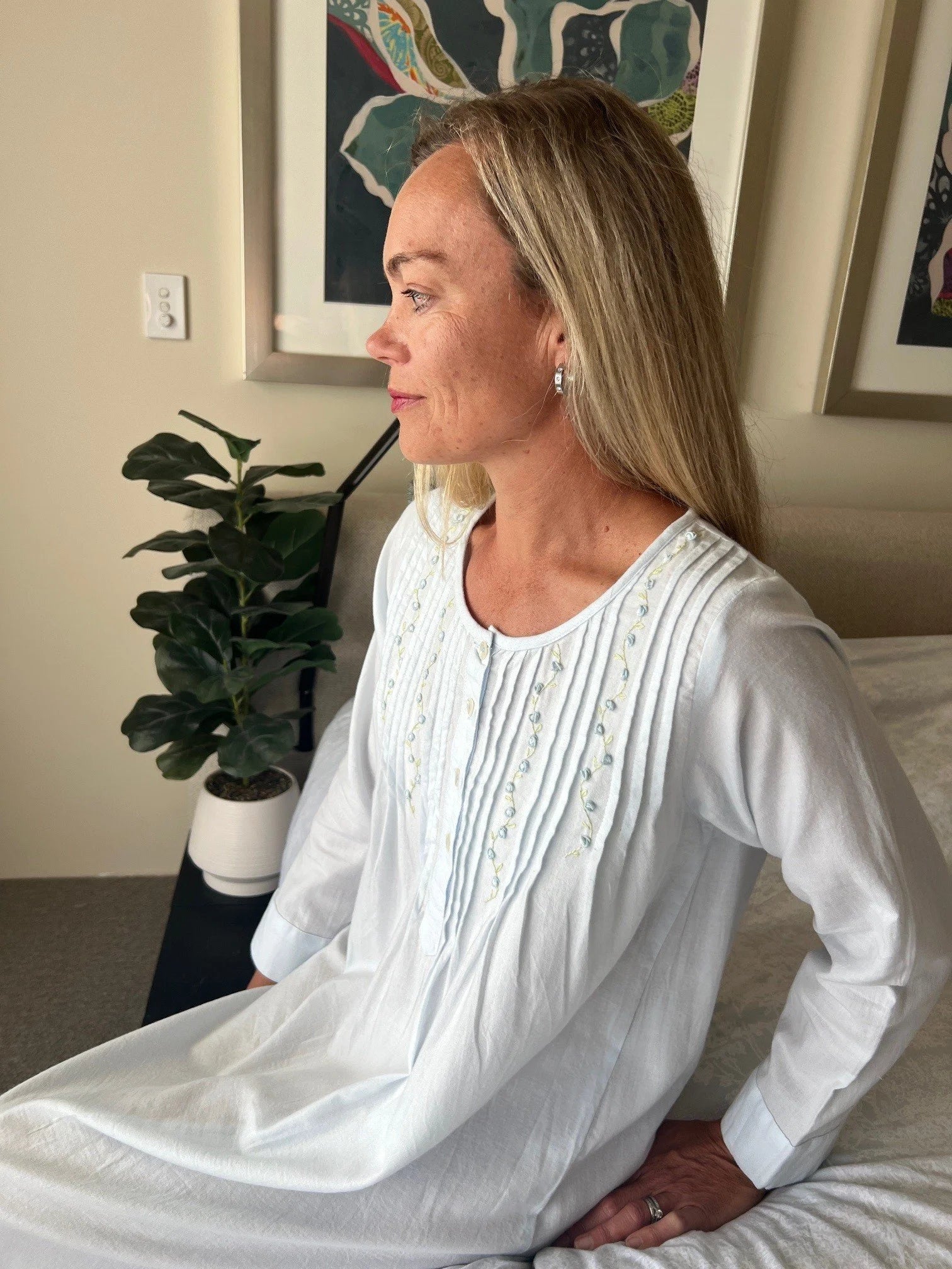 Daisy Brushed Cotton Winceyette Long Sleeve Baby Blue Nightgown