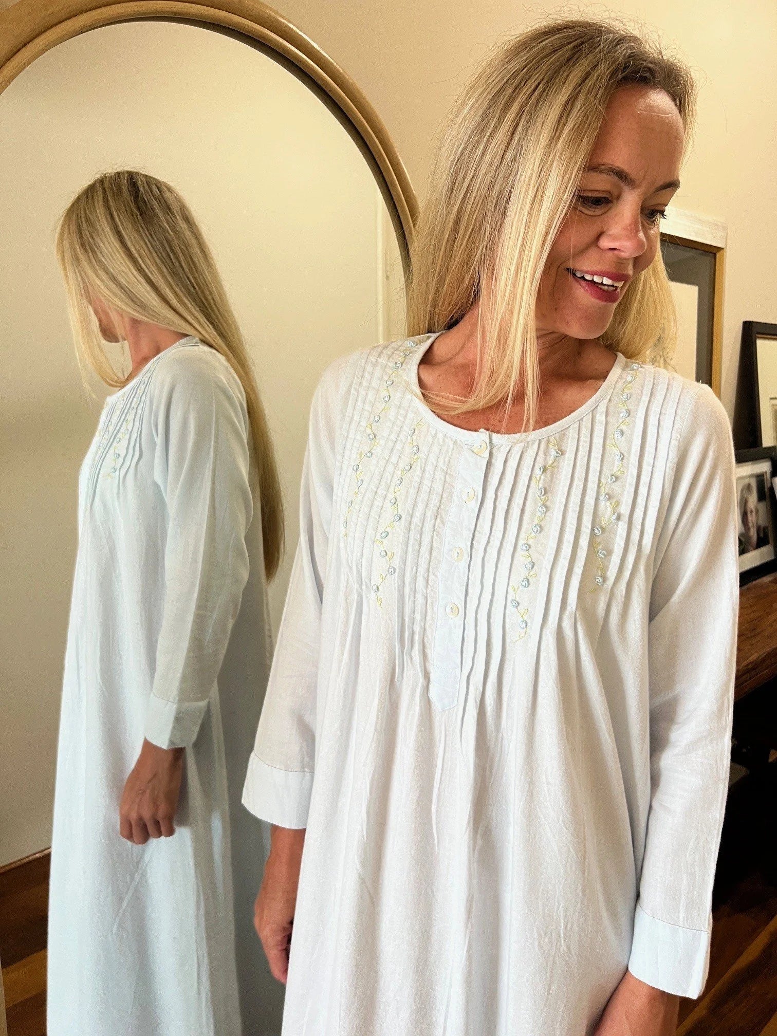 Daisy Brushed Cotton Winceyette Long Sleeve Baby Blue Nightgown