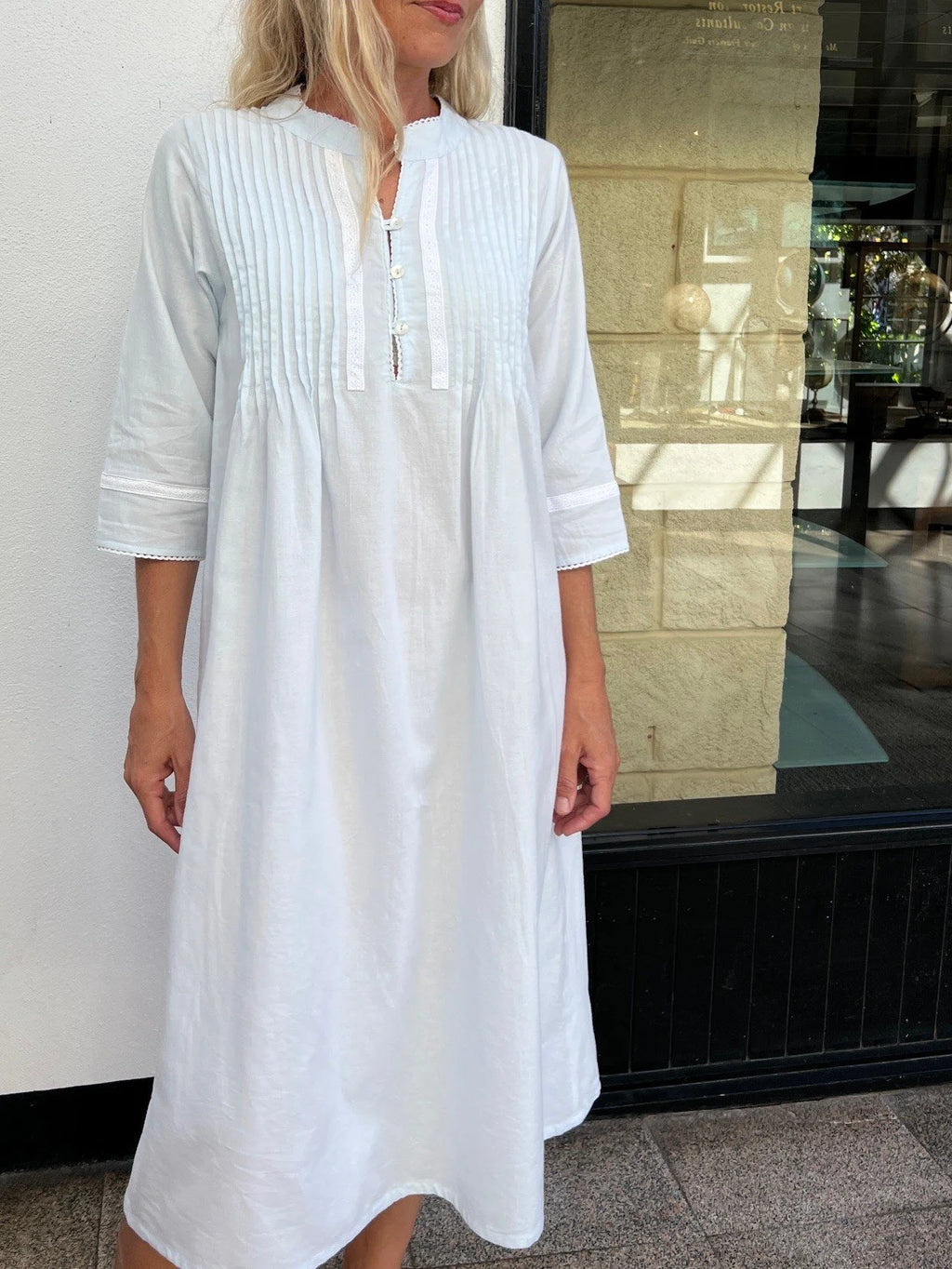 Josephine Brushed Cotton Winceyette Lace Soft Blue Nightgown