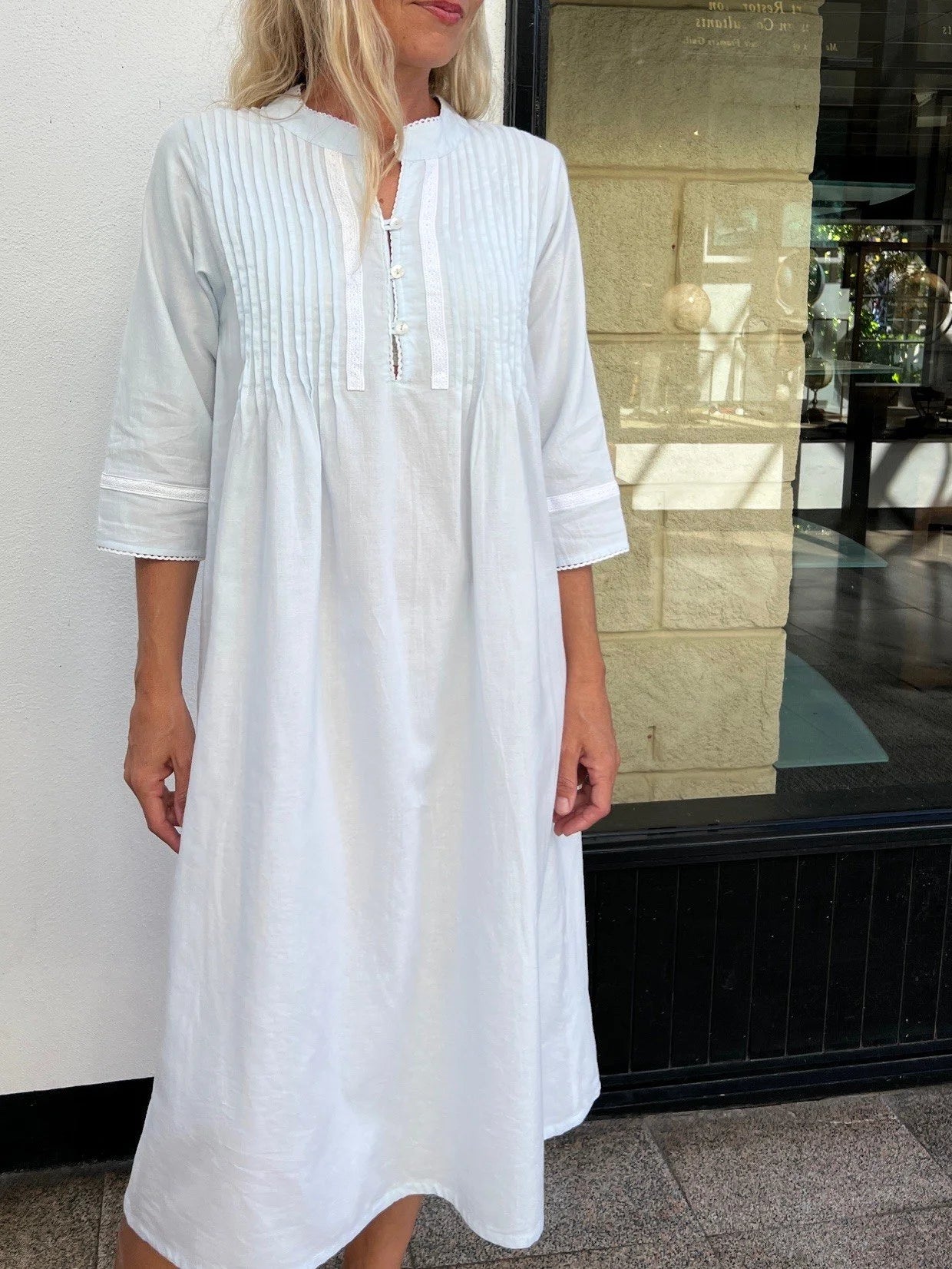 Josephine Brushed Cotton Winceyette Lace Soft Blue Nightgown