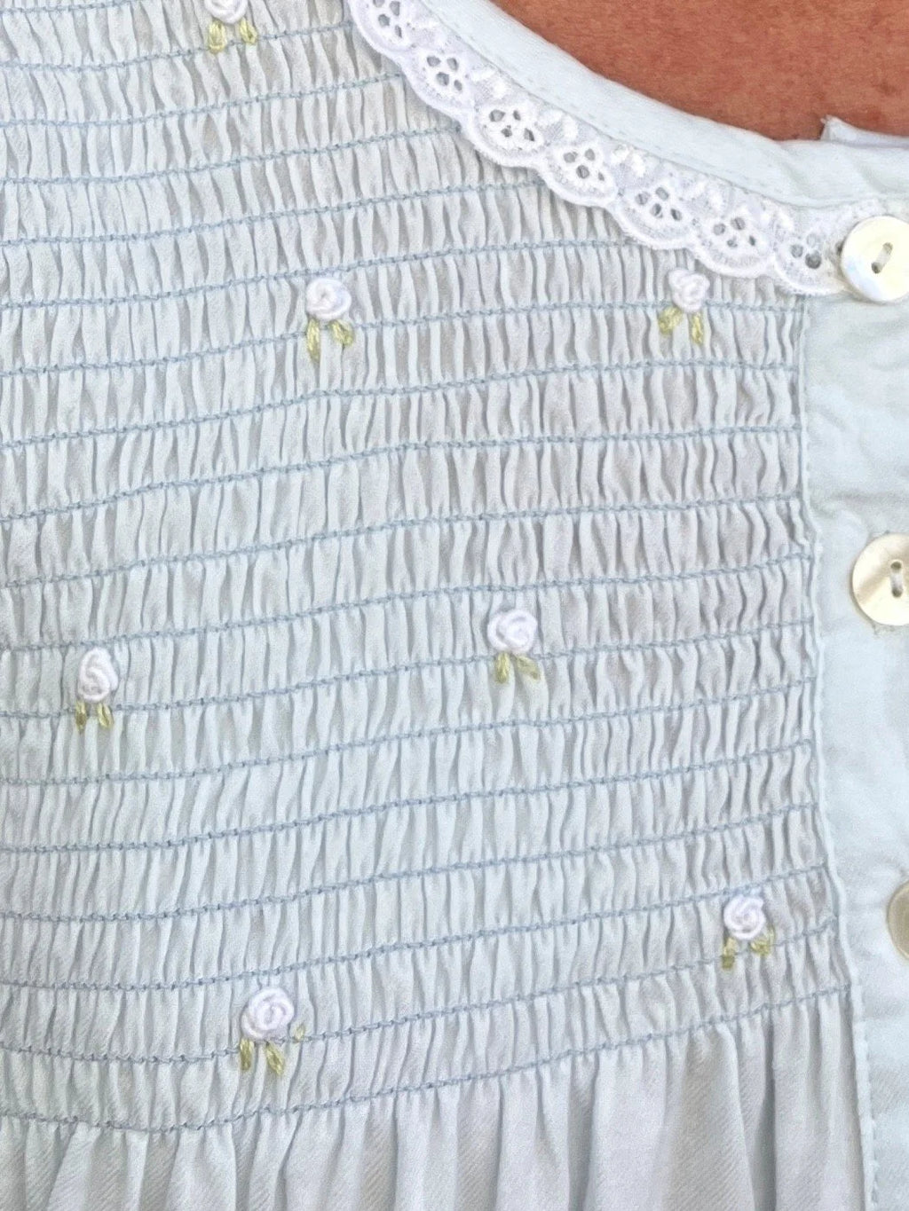 April Brushed Cotton Winceyette Shirred Soft Blue Nightgown