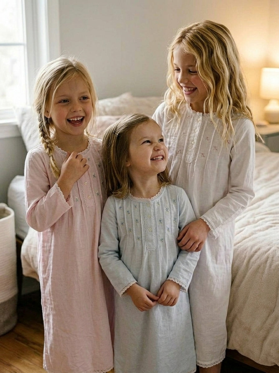 Margot Girls Brushed cotton Long Sleeve Nightie in soft pink