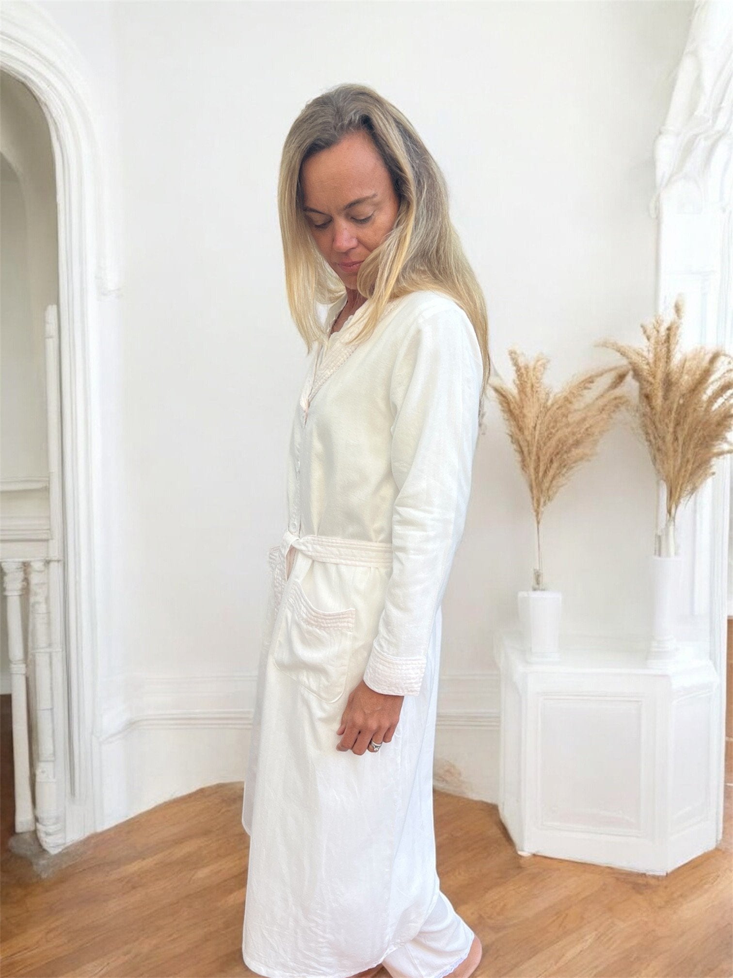 Sophie Wincey Brushed Cotton White Brunchcoat