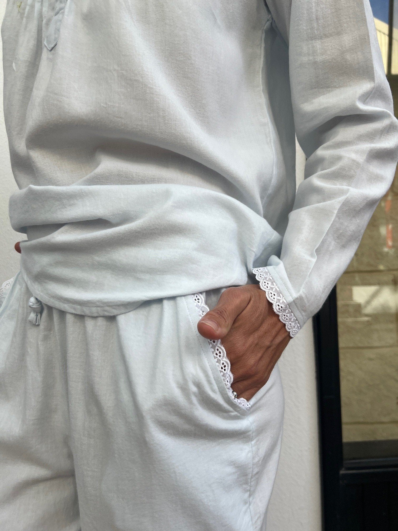 Anastasia Wincey Brushed Cotton Long Sleeve Soft Blue PJ Set