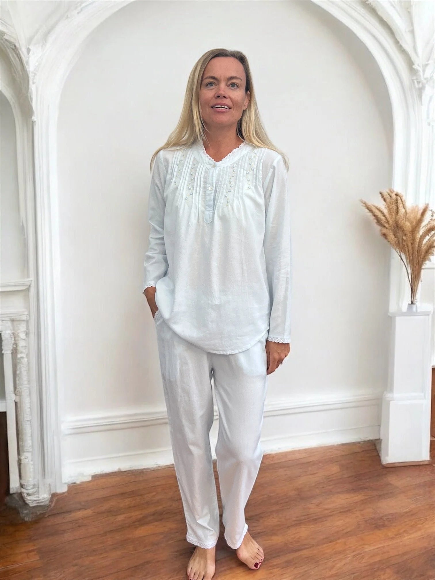 Anastasia Wincey Brushed Cotton Long Sleeve Soft Blue PJ Set