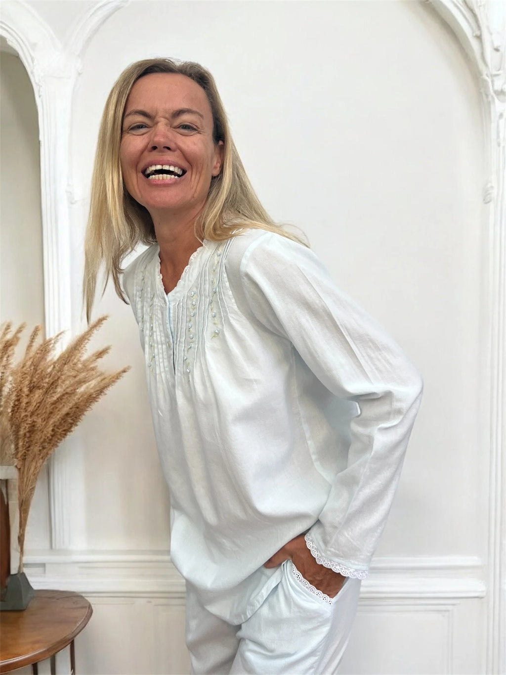 Anastasia Wincey Brushed Cotton Long Sleeve Soft Blue PJ Set