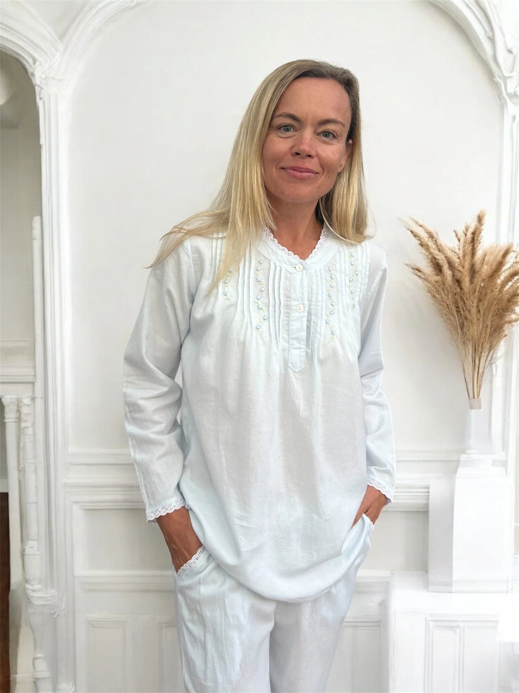 Anastasia Wincey Brushed Cotton Long Sleeve Soft Blue PJ Set