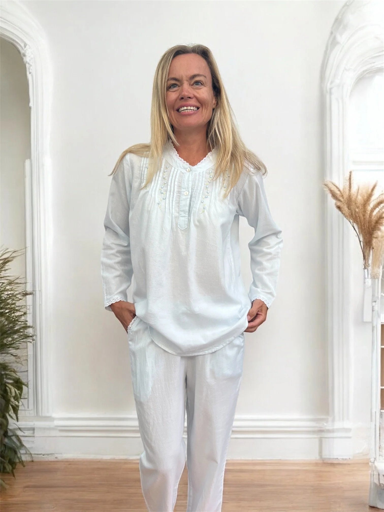 Anastasia Wincey Brushed Cotton Long Sleeve Soft Blue PJ Set