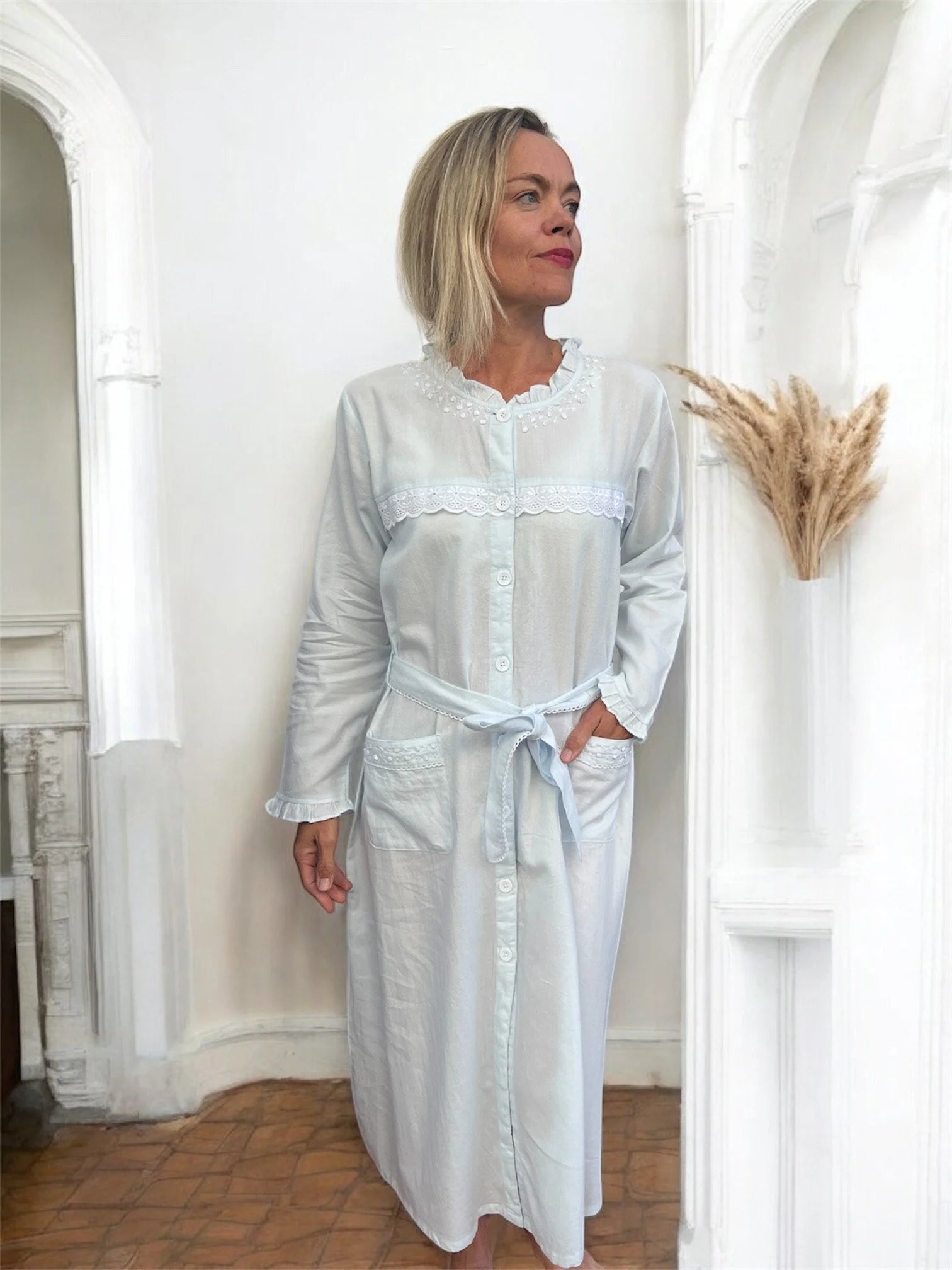 Jasmine Wincey Brushed Cotton Soft Blue Brunchcoat/Gown