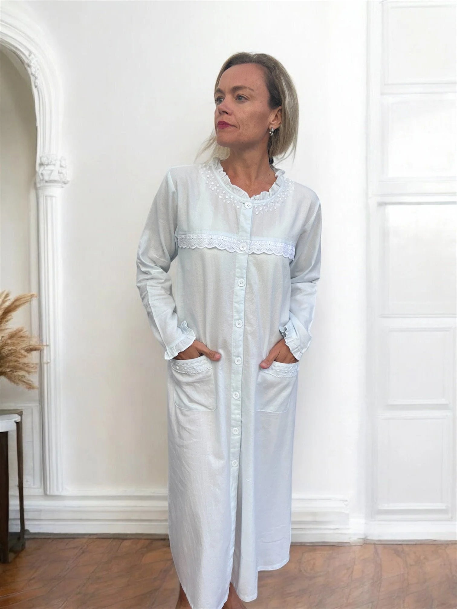 Jasmine Wincey Brushed Cotton Soft Blue Brunchcoat/Gown