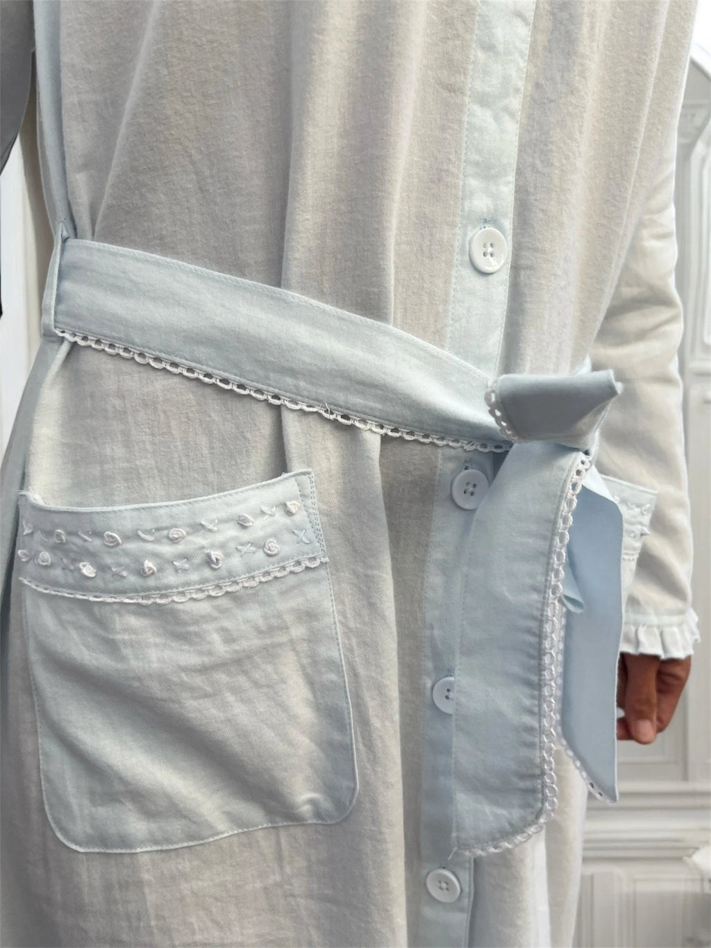 Jasmine Wincey Brushed Cotton Soft Blue Brunchcoat/Gown