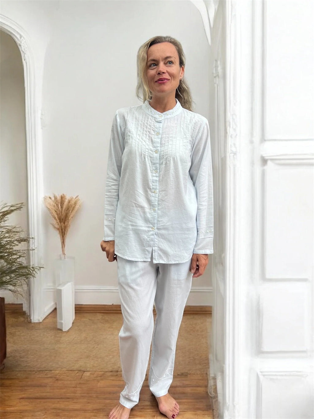 Olivia Wincey Brushed Cotton Long Sleeve Soft Blue PJ Set