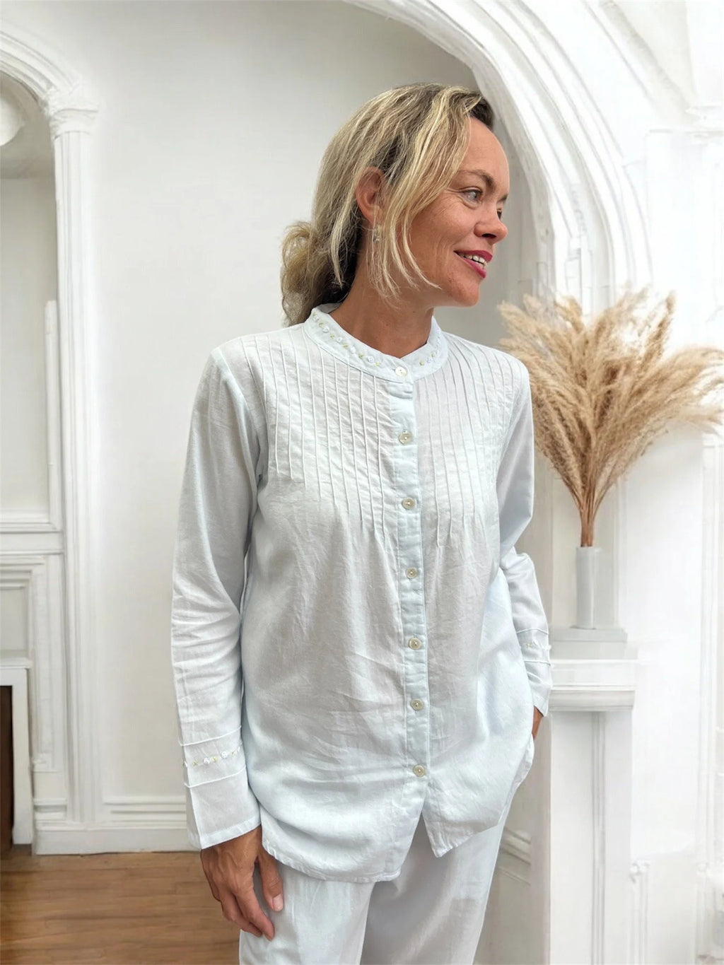 Olivia Wincey Brushed Cotton Long Sleeve Soft Blue PJ Set