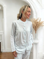 Olivia Wincey Brushed Cotton Long Sleeve Soft Blue PJ Set