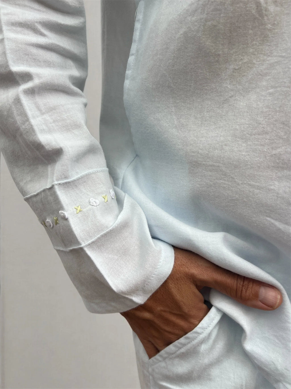 Olivia Wincey Brushed Cotton Long Sleeve Soft Blue PJ Set