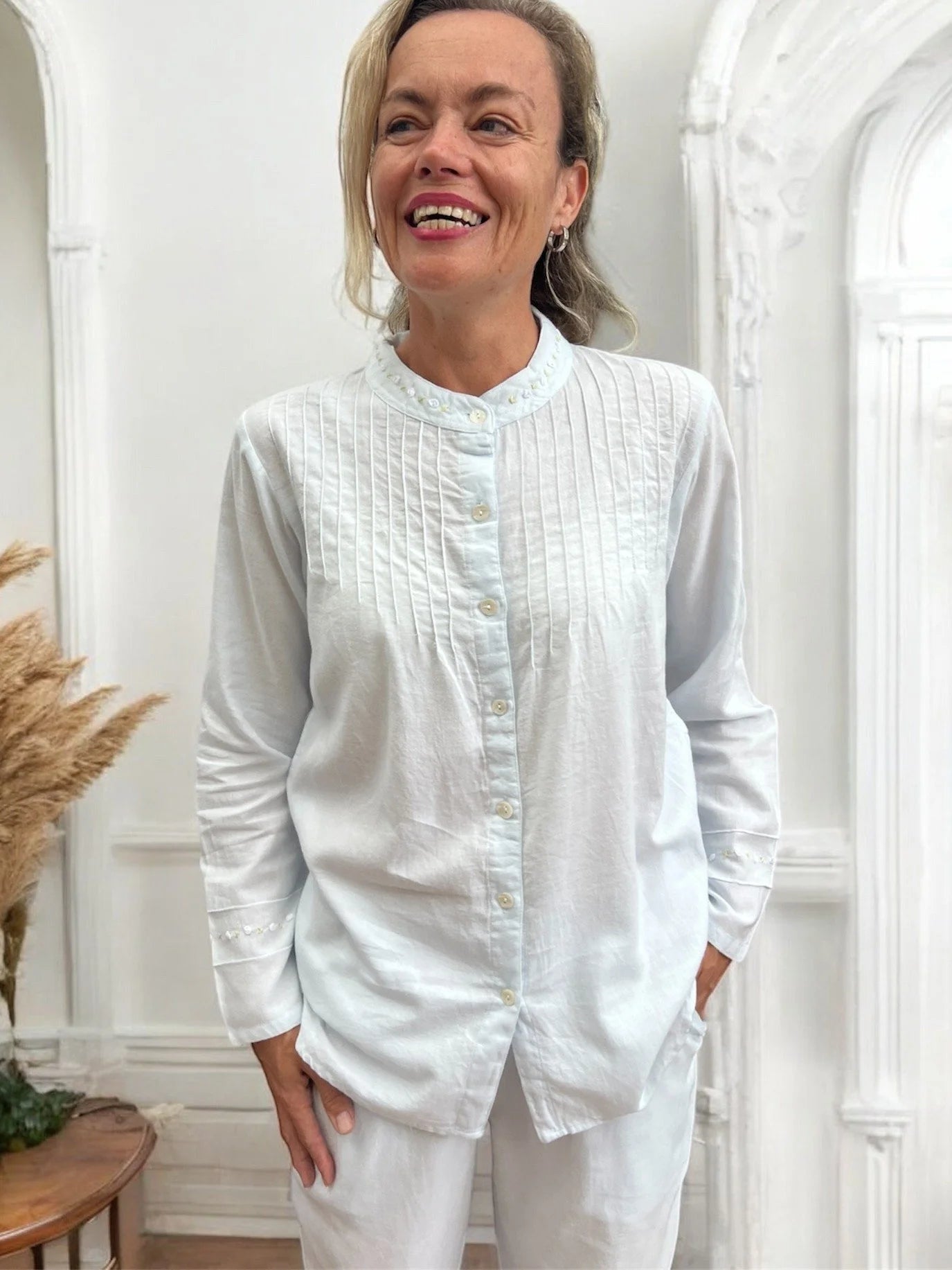 Olivia Wincey Brushed Cotton Long Sleeve Soft Blue PJ Set