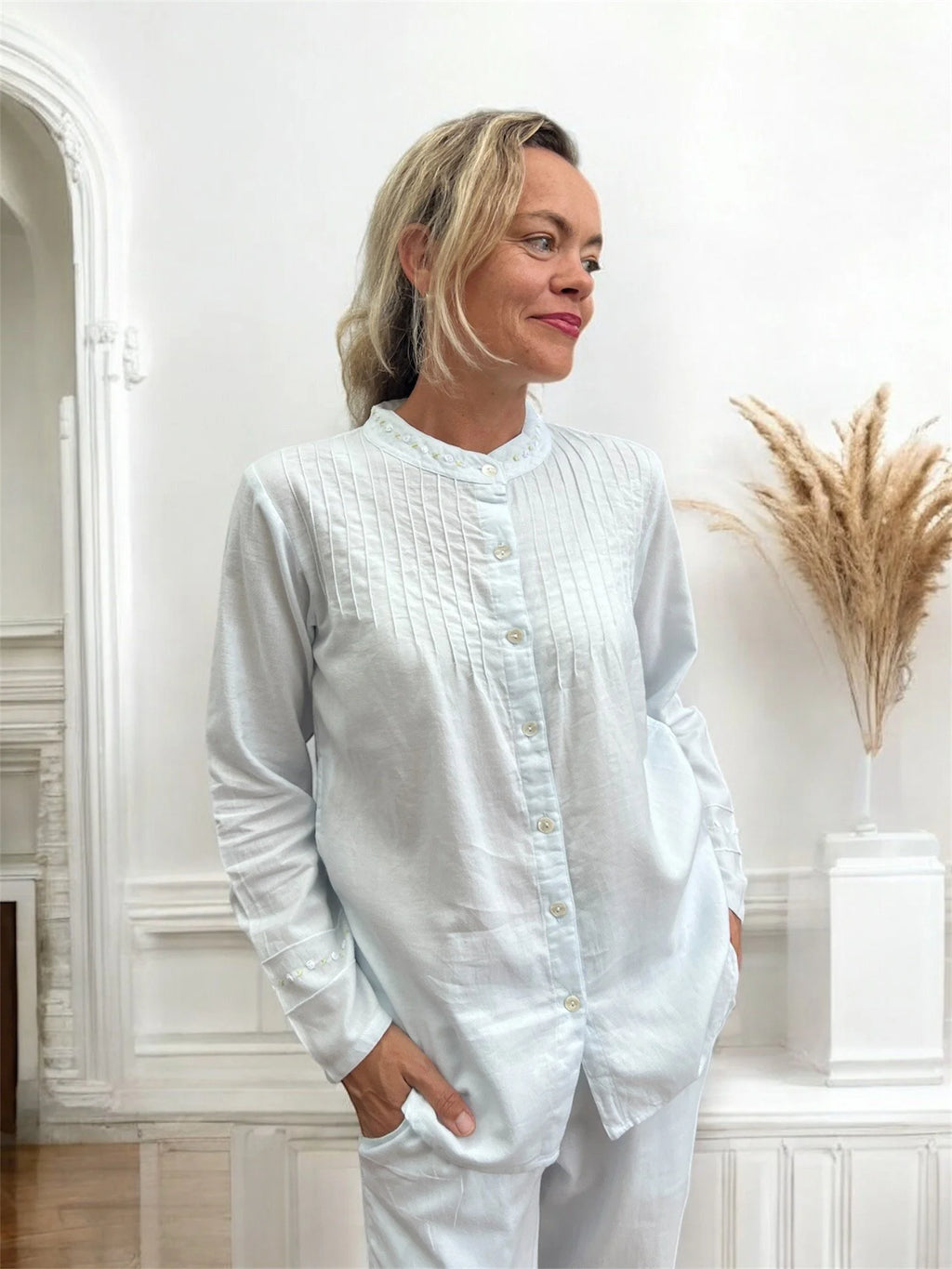 Olivia Wincey Brushed Cotton Long Sleeve Soft Blue PJ Set