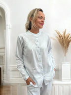 Olivia Wincey Brushed Cotton Long Sleeve Soft Blue PJ Set
