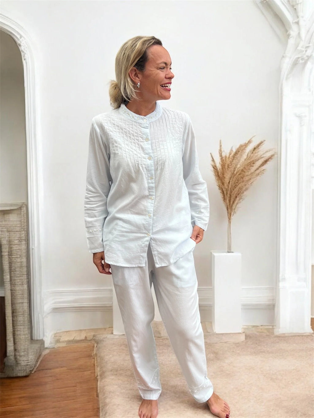 Olivia Wincey Brushed Cotton Long Sleeve Soft Blue PJ Set