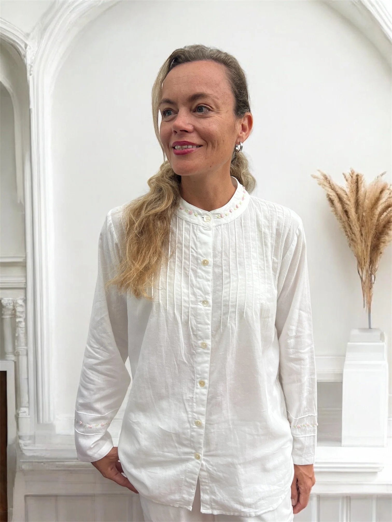 Olivia Wincey Brushed Cotton Long Sleeve Soft White PJ Set