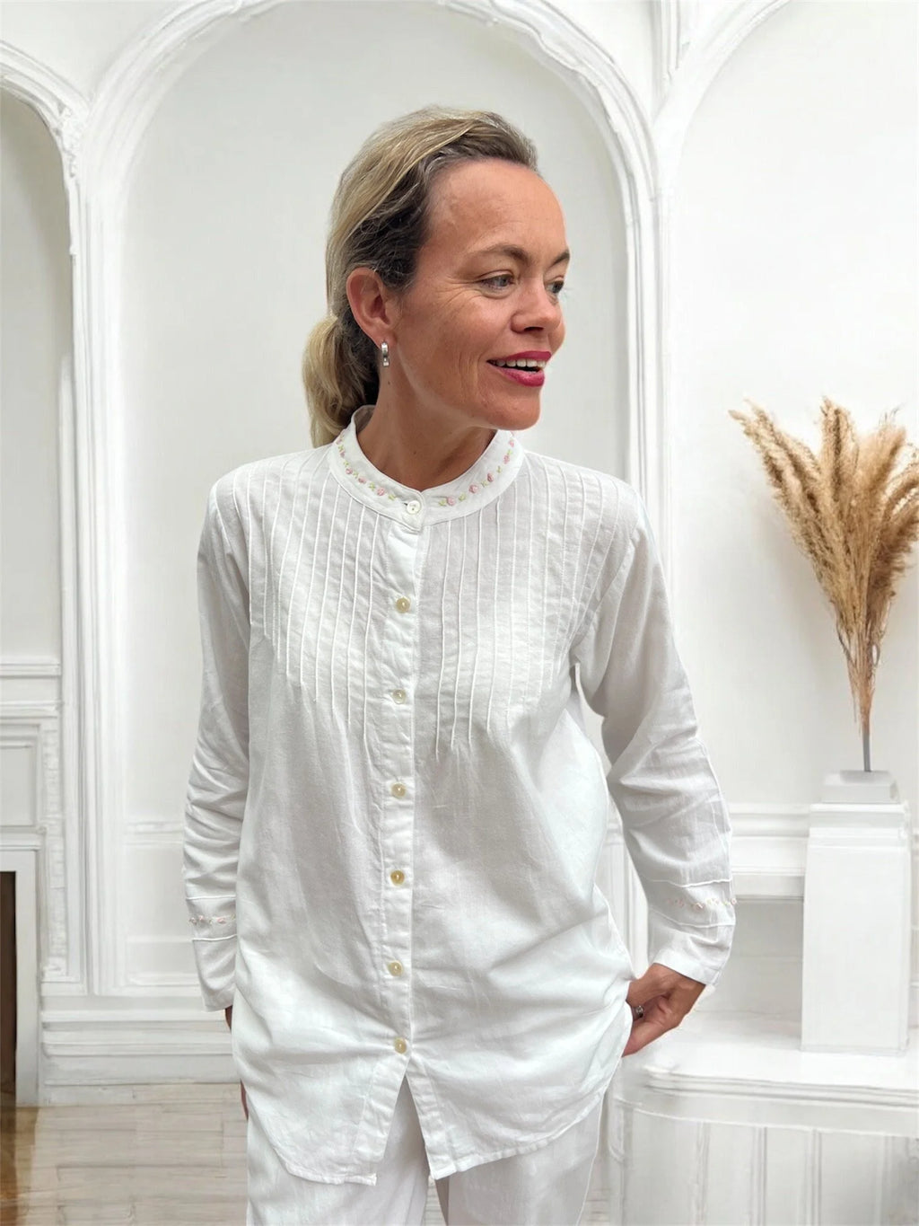 Olivia Wincey Brushed Cotton Long Sleeve Soft White PJ Set